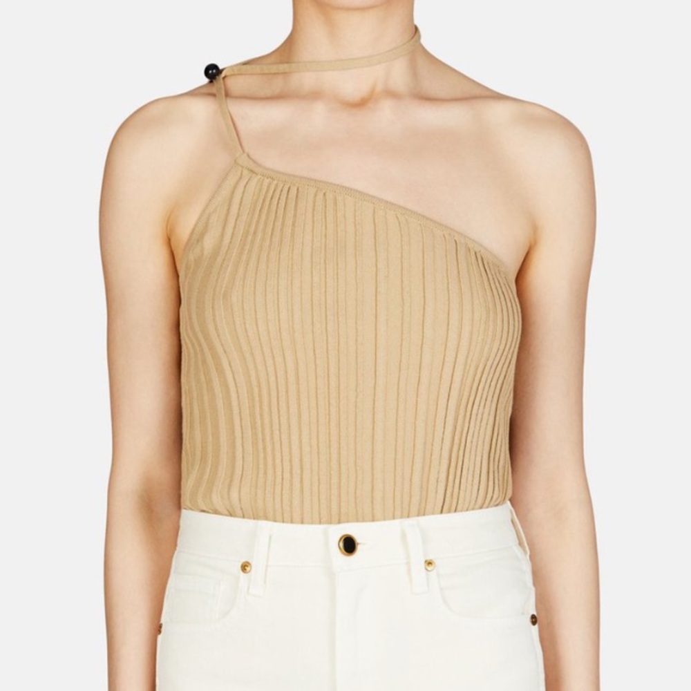 #jacquemus assymetrical ribbed tank in brown